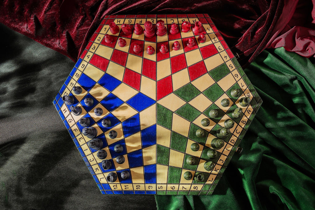 Juego de ajedrez de madera tricolor para tres jugadores, 3,35 pulgadas, tamaño King