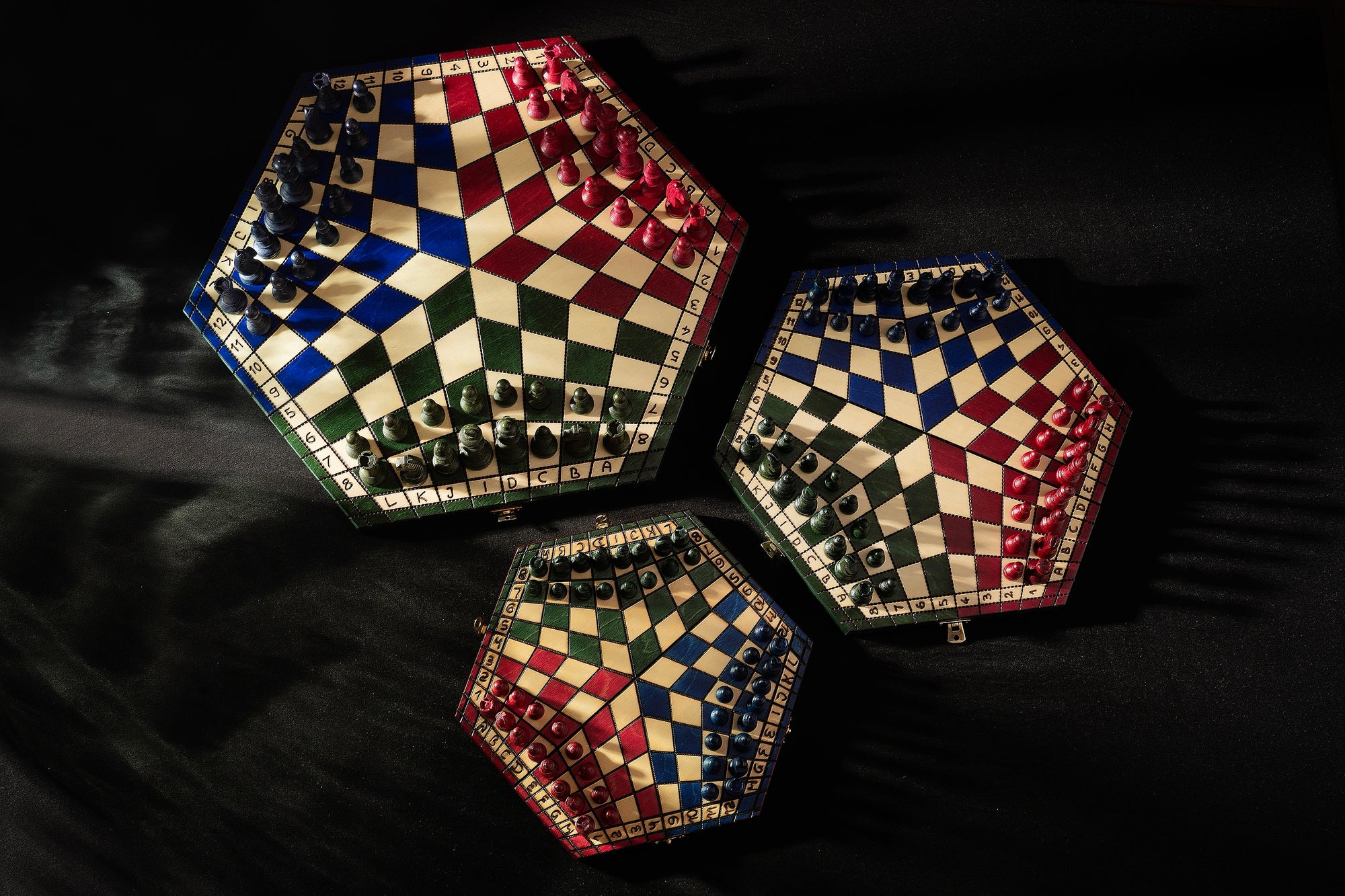 Juego de ajedrez de madera tricolor para tres jugadores, 3,35 pulgadas, tamaño King