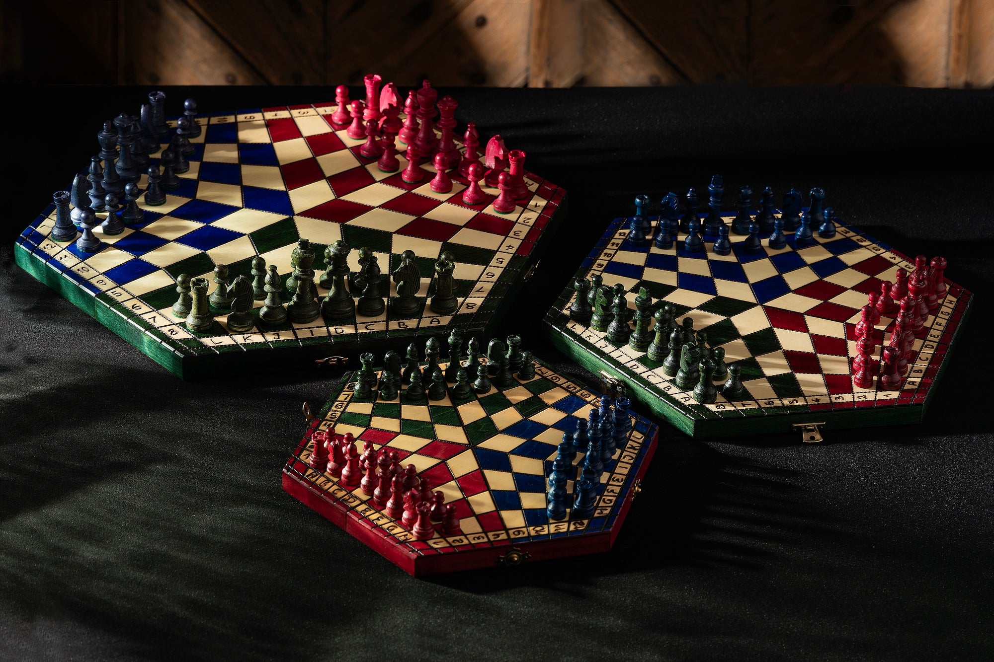Juego de ajedrez de madera tricolor para tres jugadores, 3,35 pulgadas, tamaño King