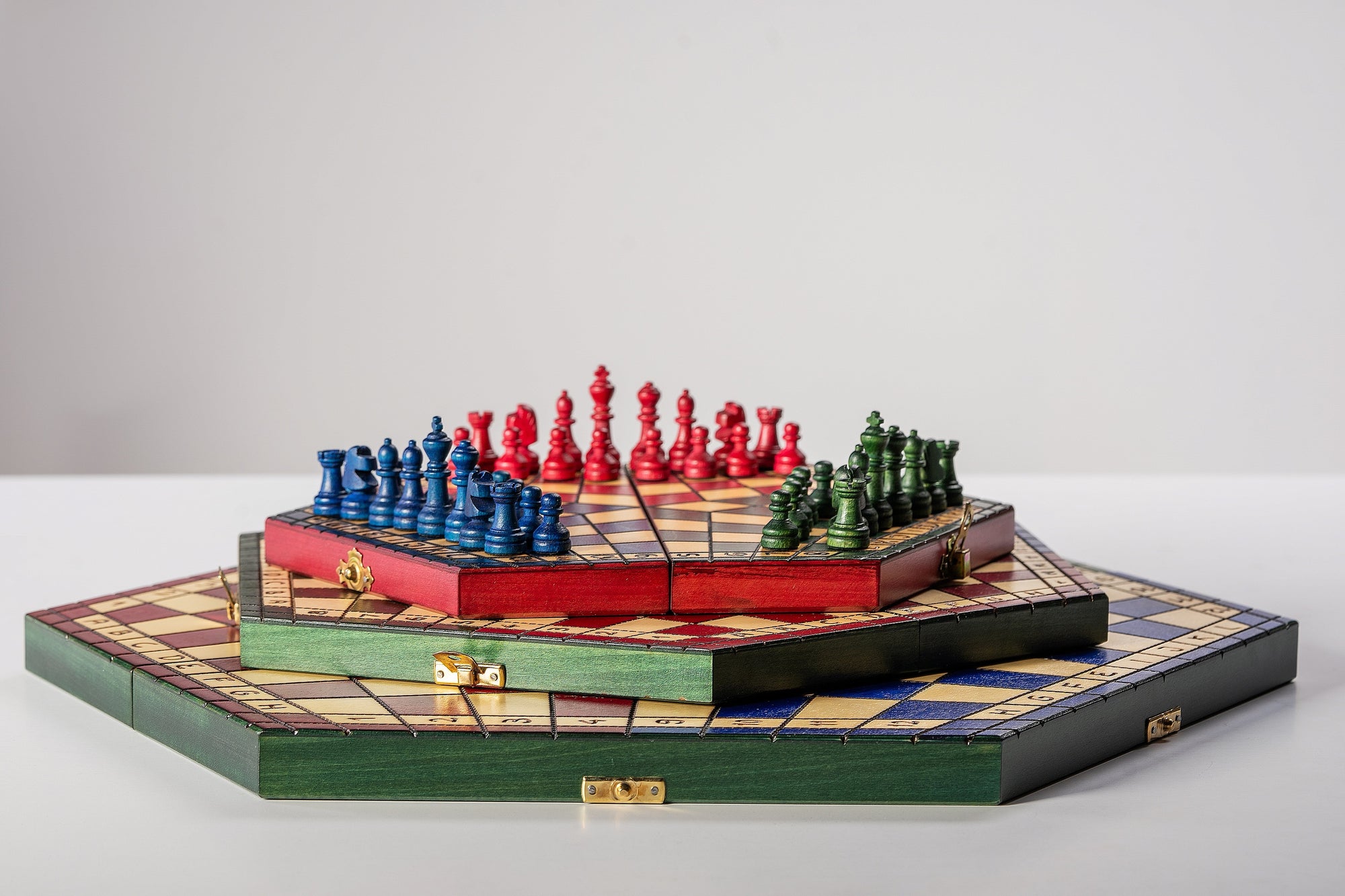Juego de ajedrez de madera tricolor para tres jugadores, 3,35 pulgadas, tamaño King