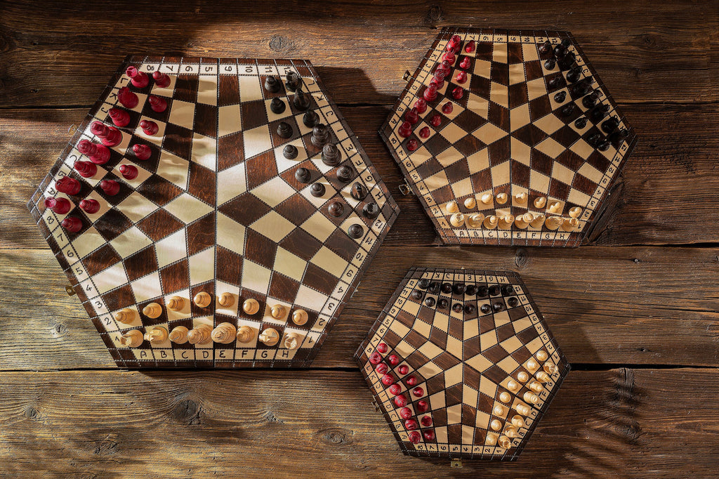 Juego de ajedrez de madera para tres jugadores, grande, 3,35 pulgadas, tamaño King