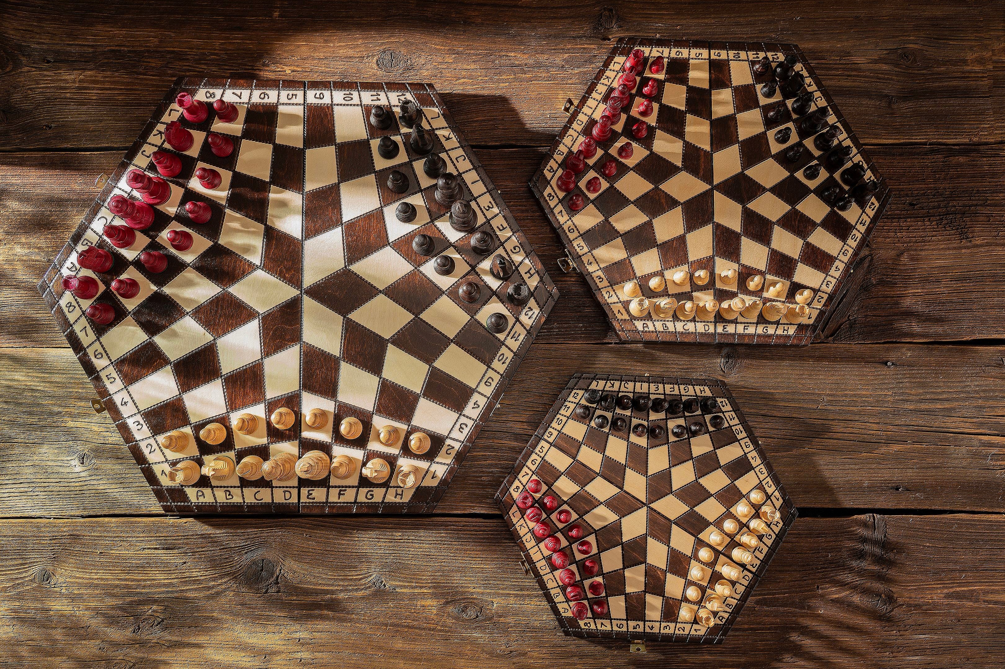 Juego de ajedrez de madera para tres jugadores, grande, 3,35 pulgadas, tamaño King