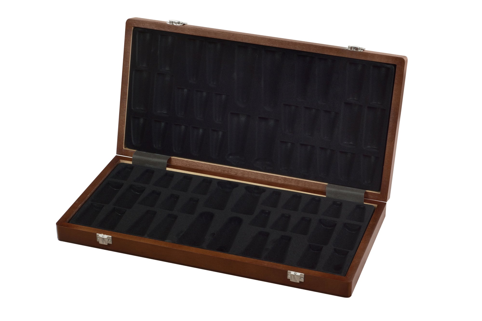 Caja de ajedrez con incrustaciones de nogal y arce, con notación, cuadrados de 50 mm