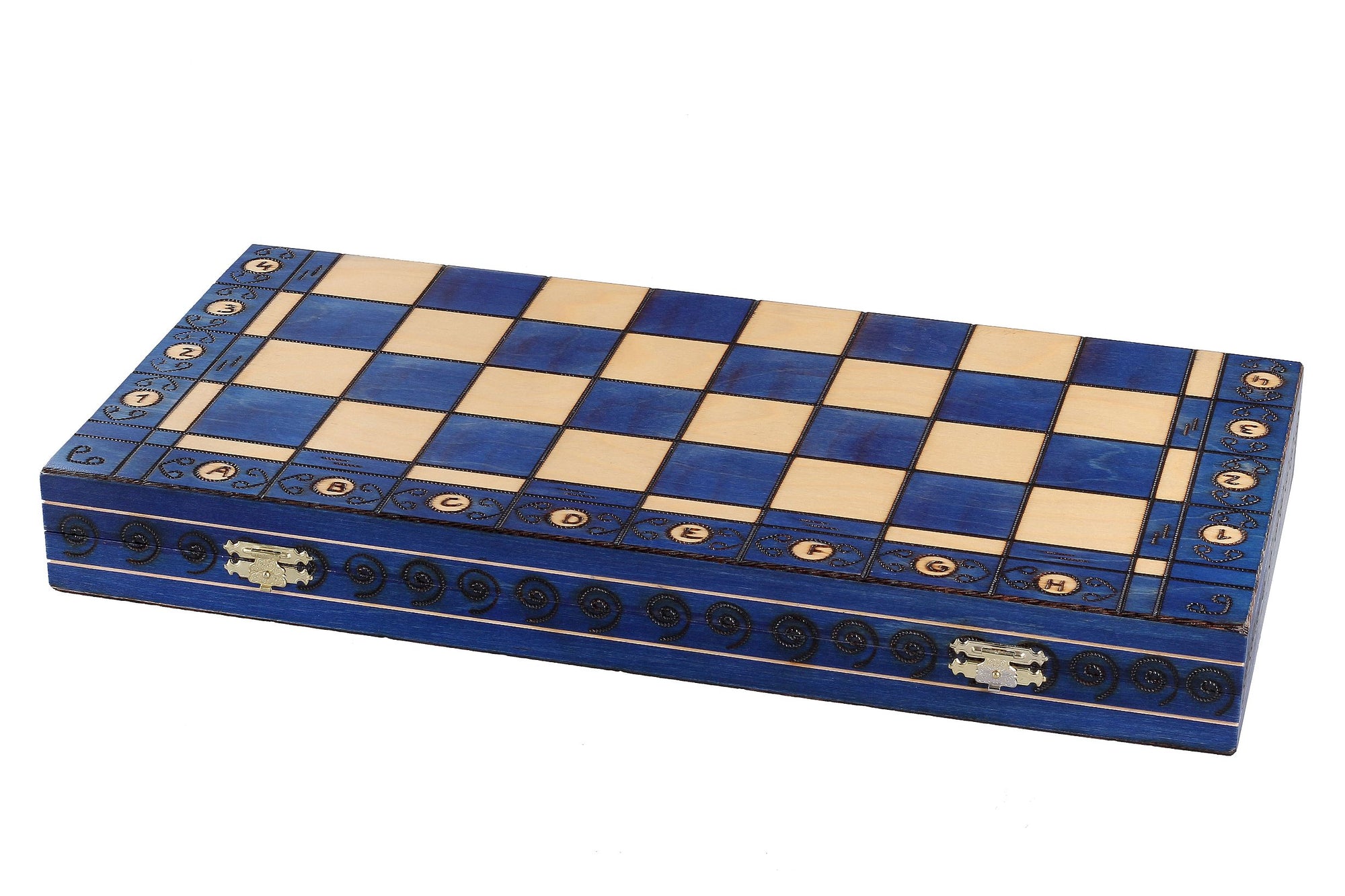 Juego de ajedrez de madera azul Ambassador con incrustaciones quemadas – Tamaño n.° 5
