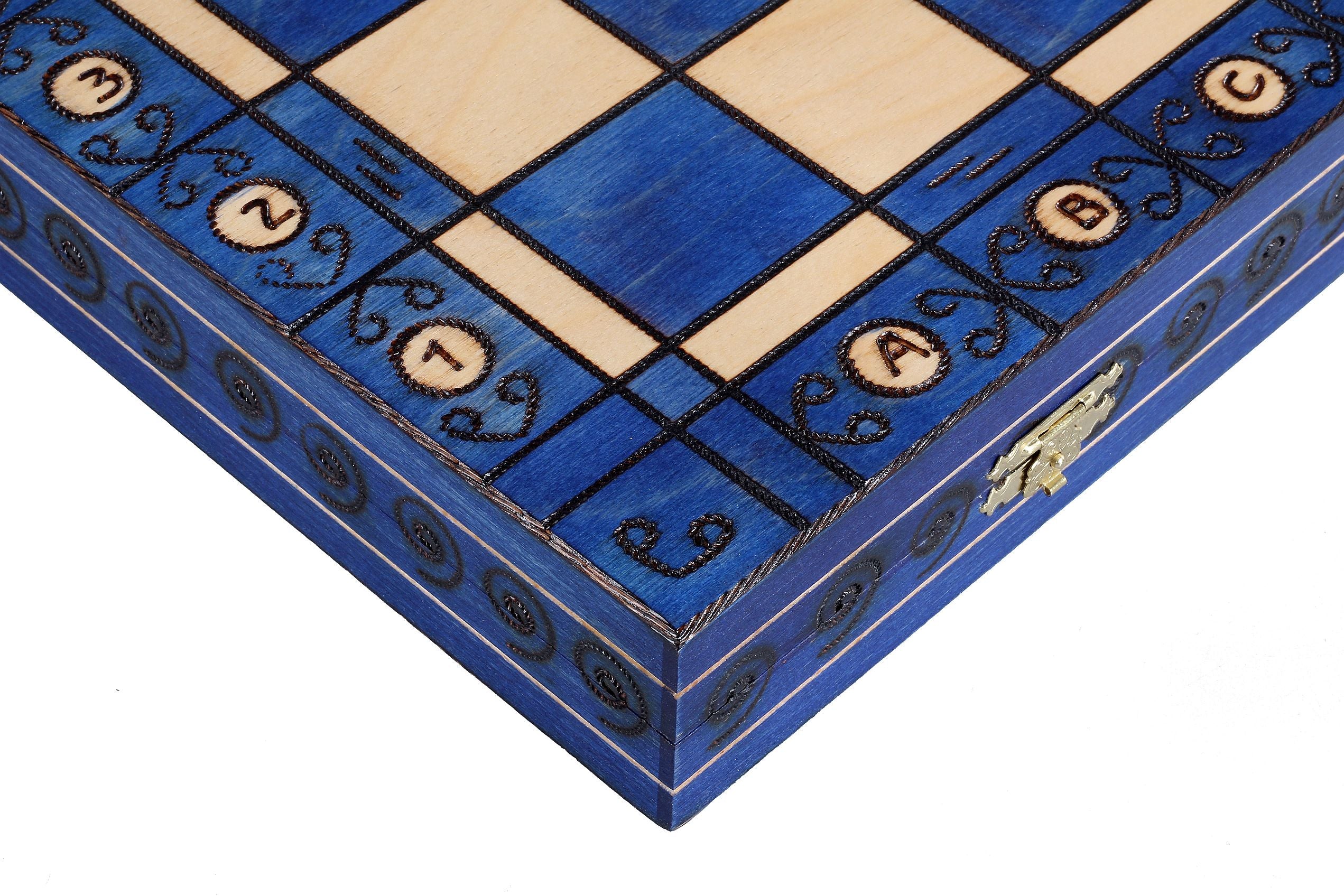 Juego de ajedrez de madera azul Ambassador con incrustaciones quemadas – Tamaño n.° 5