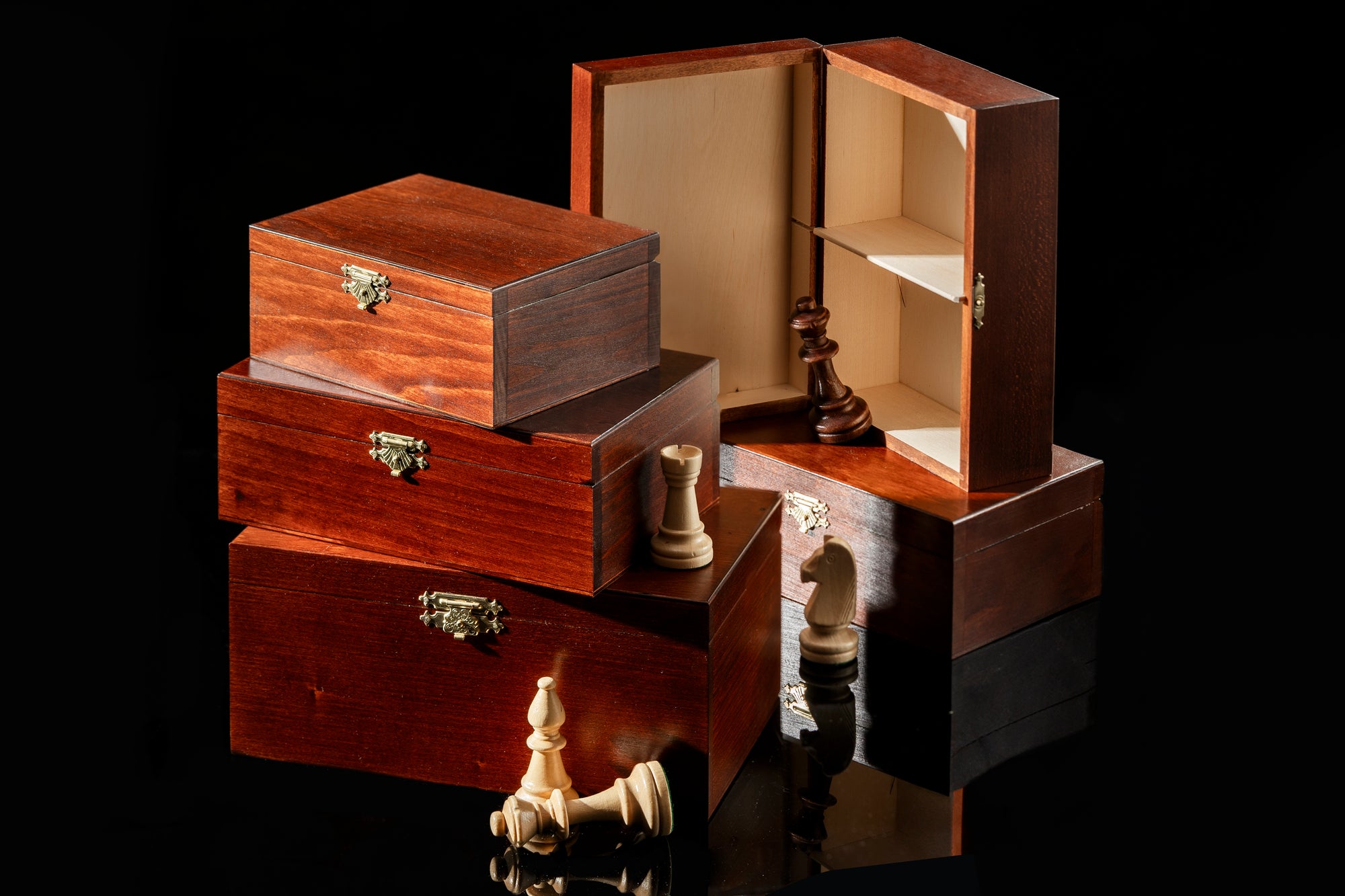 Caja de ajedrez de madera compatible con Staunton n.° 6, acabado oscuro