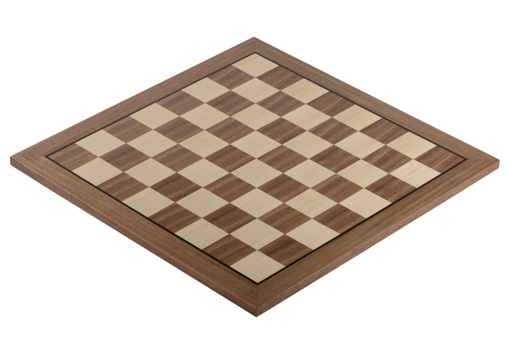 Tablero de ajedrez de nogal y sicomoro de 48,9 x 48,9 cm con casillas de 5 cm (sin anotaciones)