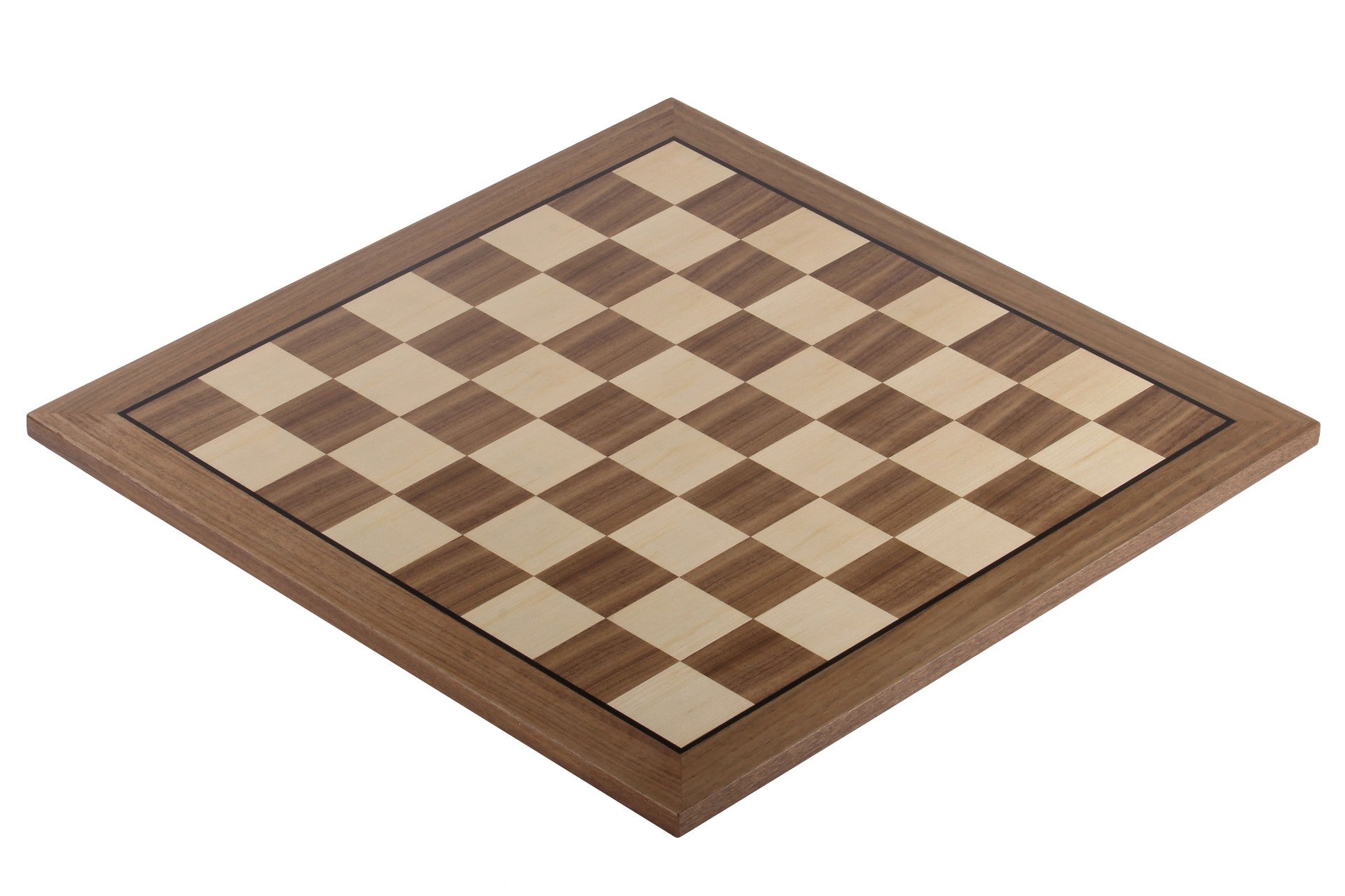 Tablero de ajedrez de nogal y sicomoro de 48,9 x 48,9 cm con casillas de 5 cm (sin anotaciones)