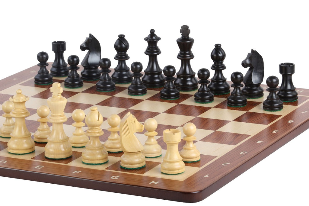 Juego de ajedrez de torneo n.º 5: Caballo alemán de 8,9 cm con tablero de padouk